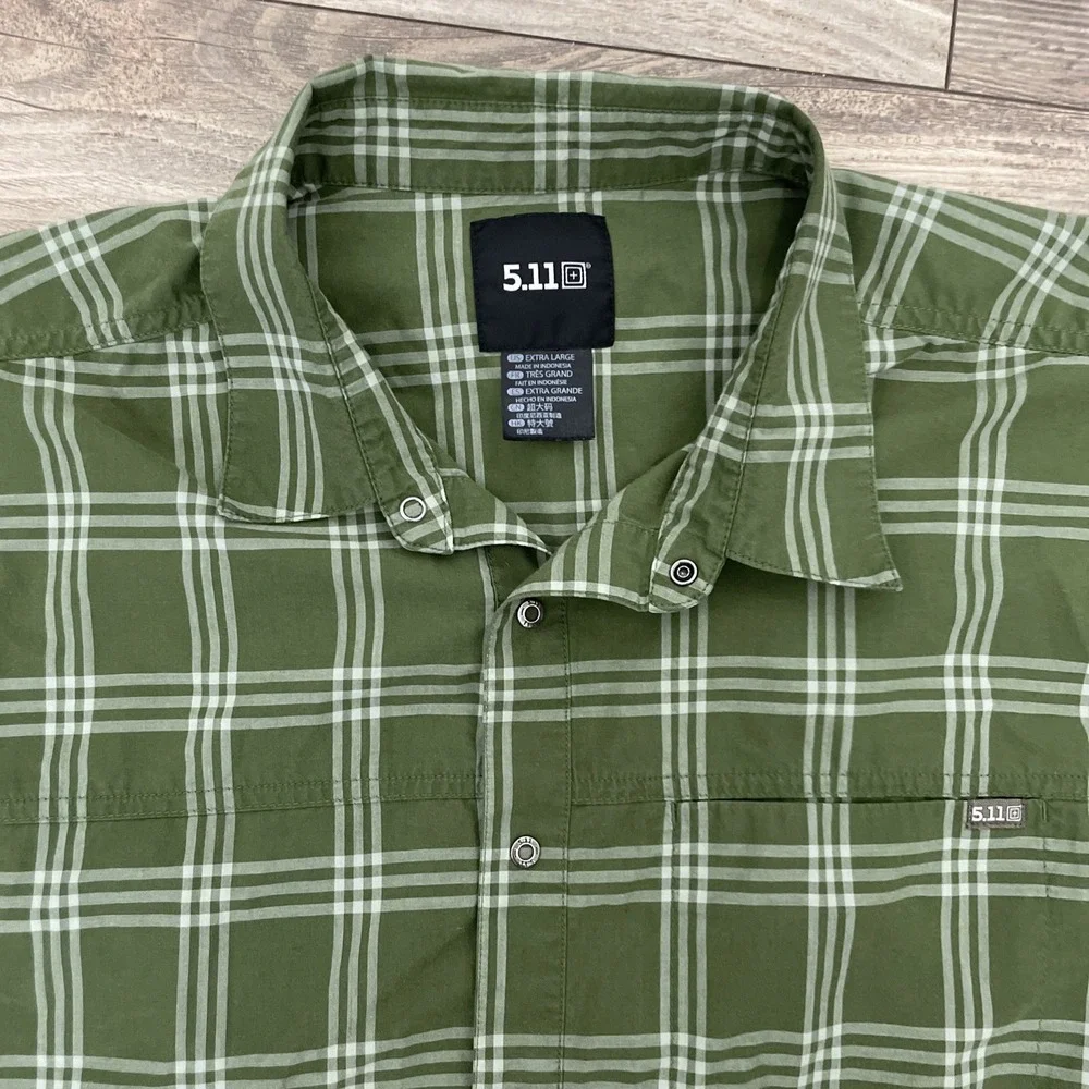5.11 Tactical Shirt‎ Men's XL Green Plaid Short Sleeve Snap Front Utility
